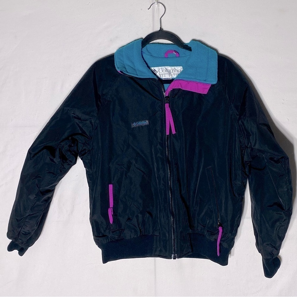 Vintage Columbia Black Teal Pink Fleece Lined Wind Breaker M Activewear Fitness